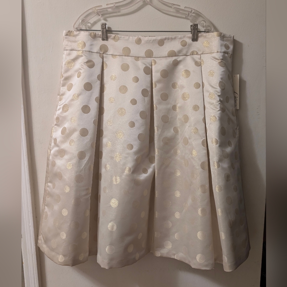 Eliza J Cream A-Line Skirt with Gold Polka Dots